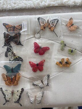 Vintage Butterfly Lot 14 Assorted Decorative Feather Butterflies Moths Monarch